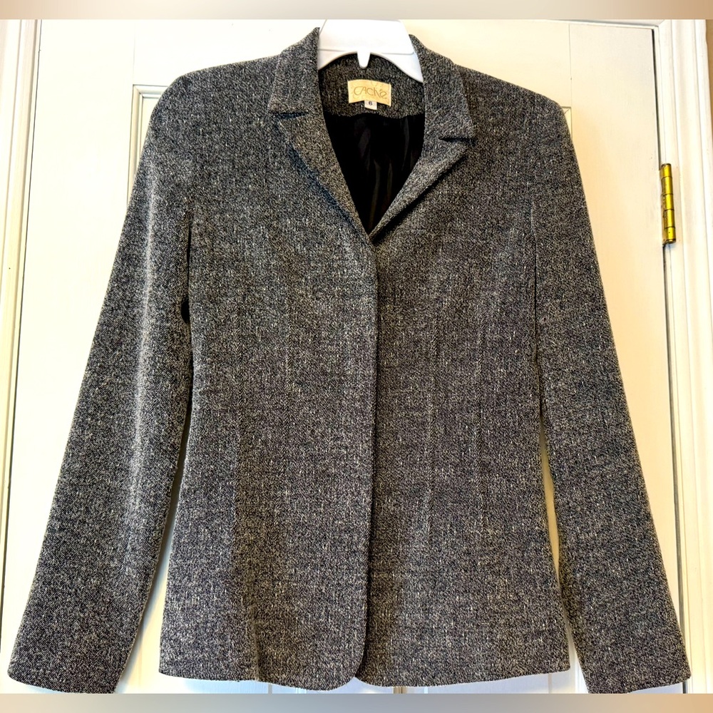 Cache Black and White Tweed Blazer Elegant‎ Suit Jacket